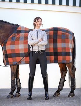 Abschwitzdecke FLEECE CHECK Platinum'26 black-pale-amber 165