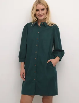 Women's Eve Puff Sleeve Corduroy Dress in Green Size: 16 - Green - Size: 16 - Kaffe - FashionsVida