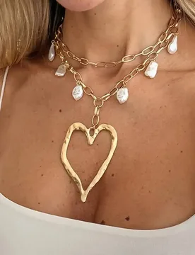 Salircon Fashion Big Love Heart Pendant Necklace Women Exaggerated Baroque Imitation Pearl Doublelayer Necklace Y2K Jewelry Gift - Aliexpress - FashionsVida