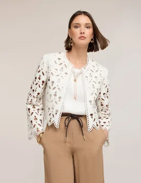 Chaqueta de mujer coated efecto sangallo corte corto sin cierre - Motivi - FashionsVida