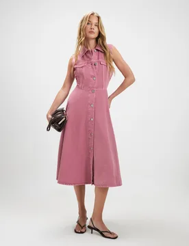 Denim Button Through Midi Shirt Dress Pink female - River Island - FashionsVida