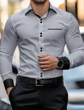 Camisa formal casual para hombres con bloques de color y patchwork, para ir al trabajo, para otoño, manga larga, para ceremonias - Shein - FashionsVida