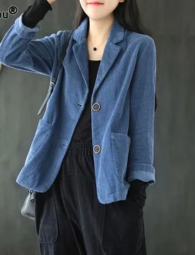 Spring and Autumn Simple Commuting Style Versatile Suit Collar Pit Stripe Loose Casual Solid Color Long Sleeved Suit Coat - Aliexpress - FashionsVida