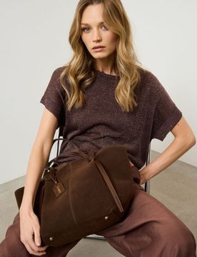 Blusa in maglia con filo metallizzato e viscosa - bordeaux