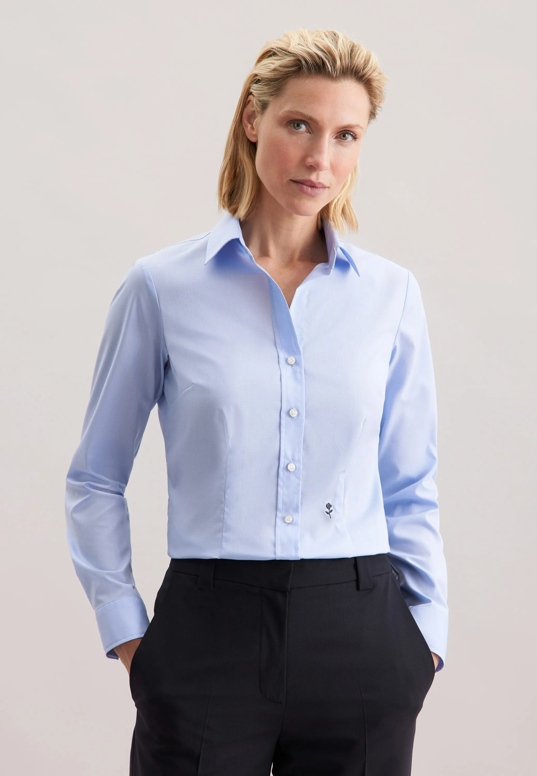 Hemdbluse mit Abnähern slim fit Blau 40 - Seidensticker - FashionsVida
