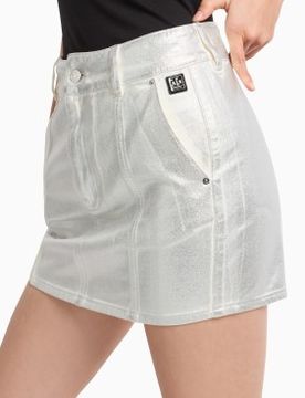 Para mujer. XW000099AF10836M8047 Minifalda de mezclilla de talle alto (L), Plata, Casual, Algodón