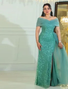 Customized Cape Sleeve Mermaid Sequin Dresses V Neck Cover Shoulder Formal Gown Glitter Trumpet Wedding Party Dress with Split - Aliexpress - FashionsVida