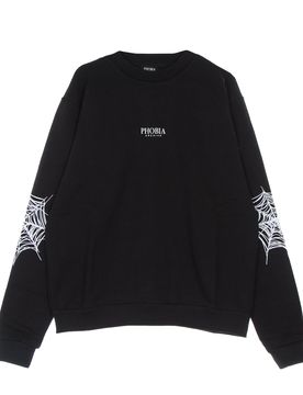 Felpa Leggera Girocollo Uomo White Cobweb Print Crewneck Black/white