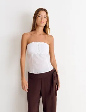 Top de mujer tipo bandeau con botones - Brownie - FashionsVida