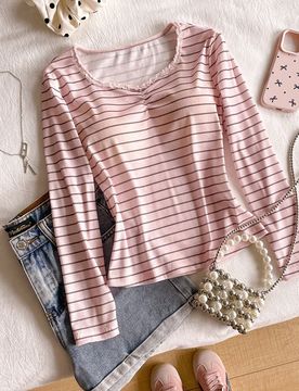 Camiseta polo de rayas de ajuste holgado y casual para niñas, cómoda y versátil
