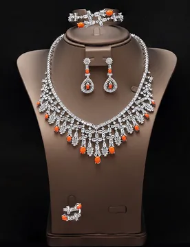 HIBRIDE New Fashion Bright Orange Color Necklace Earrings Bracelet Women's Dress Decorative Jewelry Wedding Ball Gift S-1025 - Aliexpress - FashionsVida