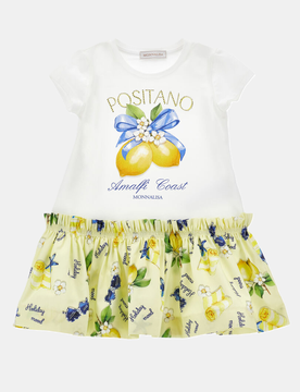 Abito con limoni bambina bianco-giallo