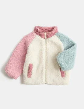 Borg Colour Block Jacket (0-5 Yrs) Cream Mix Female - M&S - FashionsVida