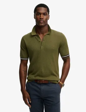 Pure Cotton Textured Polo Shirt Khaki male - Superdry & Co - FashionsVida