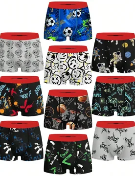 Piezas de calzoncillos tipo bóxer para adolescentes con estampado completo de máquina de juego de fútbol universo, estilo retro de moda callejera, - Shein - FashionsVida