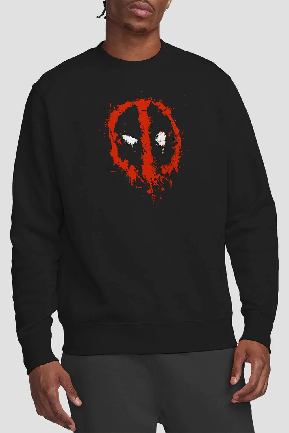 Unisex Deadpool Paint Logo Sweatshirt in Black Size: Large - Black - Size: L - Marvel - FashionsVida