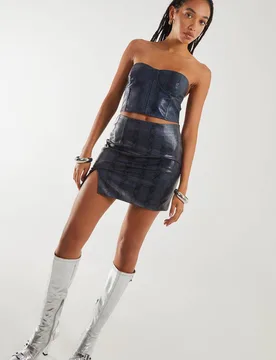 Women's PU Snake Print Bandeau Top in Blue Size: 10 - Blue - Size: 10 - Pink Vanilla - FashionsVida