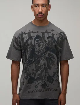 Herren Anthrazitfarbenes Übergroßes Gothic-Oberteil Mit Nahtdruck Charcoal Größe XL - boohooMAN - FashionsVida