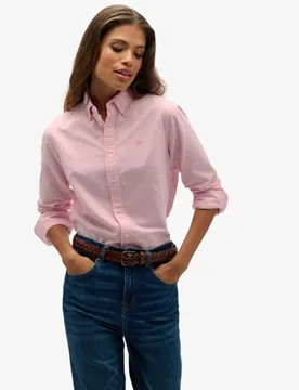 Superdry Damen Oxford Langarmhemd mit Schmaler Passform Pink - Größe: 42 - 64.99 - FashionsVida