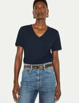 Pure Cotton V-Neck T-Shirt Navy female - Jigsaw - FashionsVida