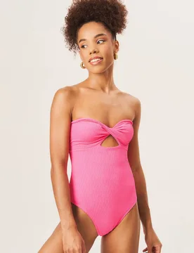 Women's Hot Pink Twist Front Textured Swimsuit Size: 10 - Pink - Size: 10 - Gini London - FashionsVida
