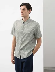 Geometric Print Short Sleeve Shirt Dark Olive male