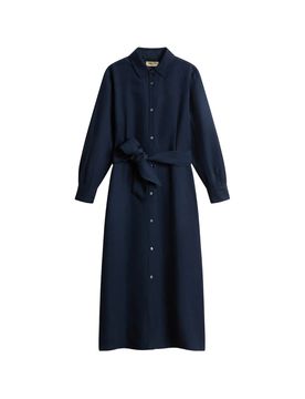Linen-Blend Shirt Dress with Belt and Adjustable Cuffs