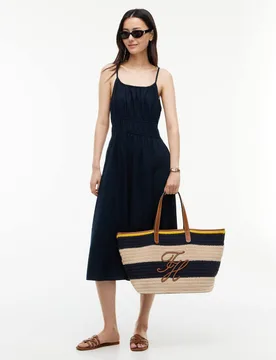 TH Nautical Pure Cotton Striped Tote Bag Navy Mix female - Tommy hilfiger - FashionsVida