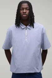Men's Oversized Boxy Stripe Quarter Zip Shirt Blue Size Medium Blue M