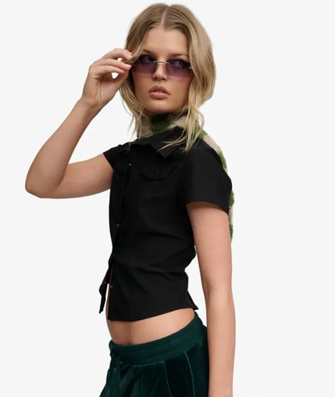 Superdry Damen Bench Kurzarm-stretchhemd mit Schmaler Passform Black - Größe: L - 54.99 - FashionsVida