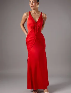 Women's Lace Trim Maxi Dress in Red Size: 12 - Red - Size: 12 - Coast - FashionsVida