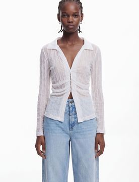 T-shirt semi-transparente, Blanc, XL