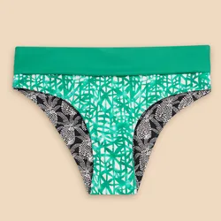 Recycled Reversible Fold Down Bikini Bottom - Green