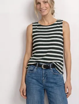 Top mit Streifen im Strick-Look female Grün
