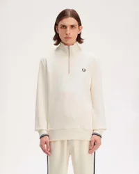 Felpa panna in cotone con apertura a mezza zip