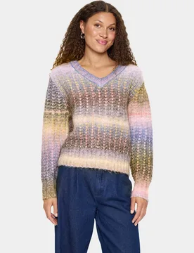 Women's MirabelSZ V-Neck Long Sleeve Pullover Jumper in Lilac Size: Medium - Lilac - Size: M - Saint tropez - FashionsVida
