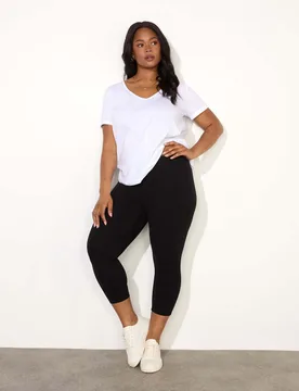 Cotton Rich High Waisted Cropped Leggings Black female - Live Unlimited London - FashionsVida