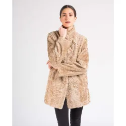 Abrigo de pelo de mujer de piel de cordero reversible gabardina