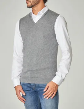 Gilet grigio tinta unita con scollo a V - Paul Baker - FashionsVida