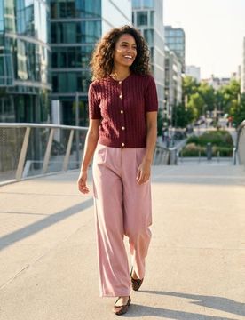 Pantaloni wide leg - rosa cipria