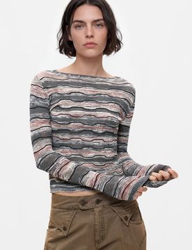 Jersey Rayas Fino, Mujer, Negro, XS