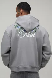 Herren Übergroßer Kastenförmiger Herren-Kapuzenpullover Mit Blumenstickerei Grey Größe Small