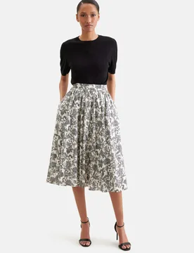 Weit schwingender Rock mit Taillenbund aus Baumwollsatin Weiß 36 - Seidensticker - FashionsVida