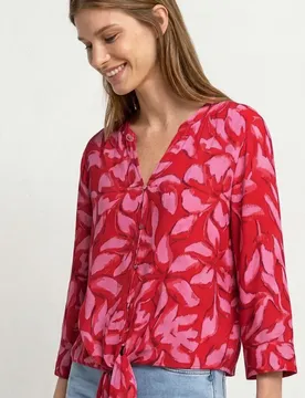 Arm Bluse mit Knotendetail female Rot