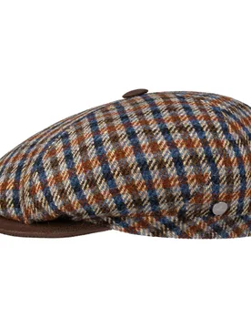 Landsey Wool Check Flat Cap by - beige-blue - Size: S (54-55 cm) - Lierys - FashionsVida