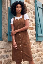 Women's Corduroy Pinafore Midi Dress in Chocolate Size: 20 - Chocolate - Size: 20