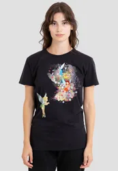 Fairies Tinker Bell, Rosetta, Silvermist Floral Fun T-Shirt, Black - Black - Size: 2XL