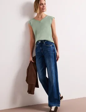 Shirt mit gerundetem V-Ausschnitt female Grün - Street One - FashionsVida