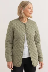 Quilted Collarless Jacket - Khaki - Size: 12