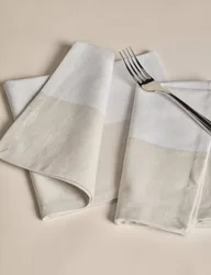 Set of 4 Woven Banded Napkins White